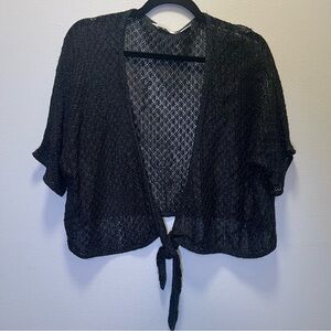 Keren Hart Lrg Lace Mesh Sweater Cardigan Black Open Knit Lightweight